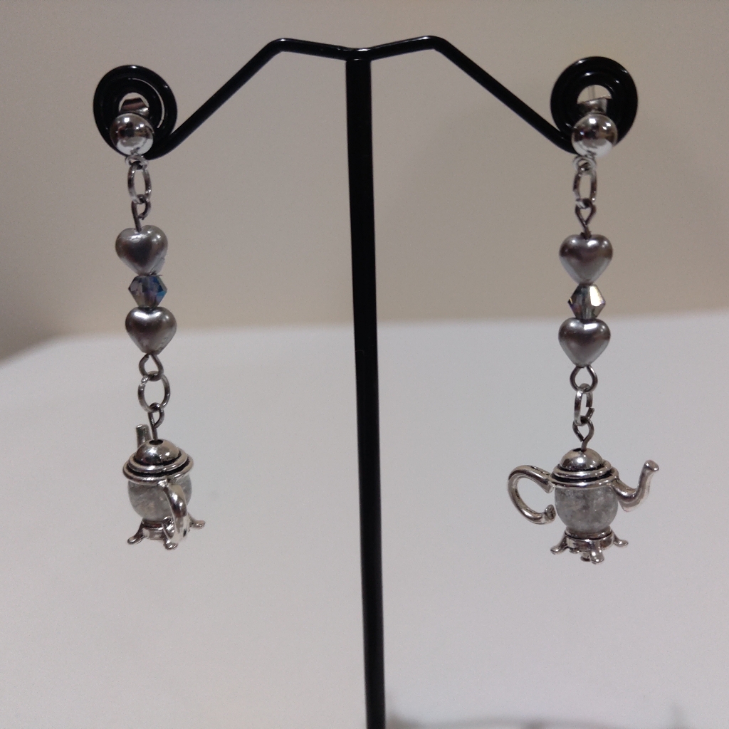 New Artisan Womens Gray Glass Pearls, Stainless Steel Metal Earrings 2